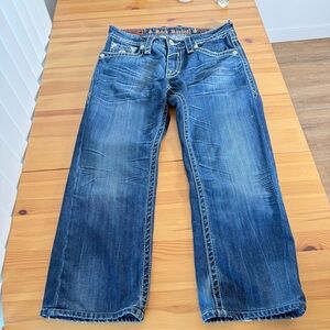 Rock Revival  Men's Robert Jeans Blue Straight Leg Western 33 x 26 [HEMMED]